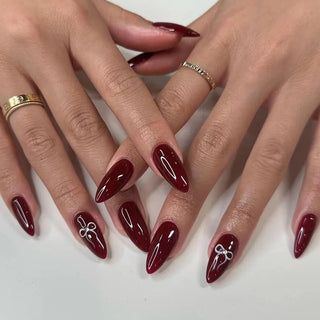  Wine Red Almond Fake Nails cashymart