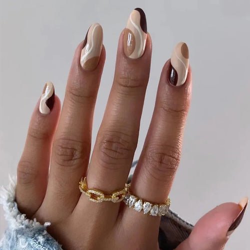  Wine Red Almond Fake Nails cashymart