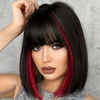  Wine Red Bangs Bob Wig cashymart