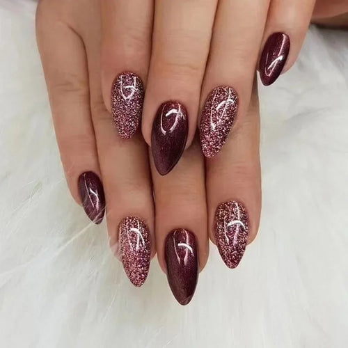  Wine Red Glam Almond Nails cashymart