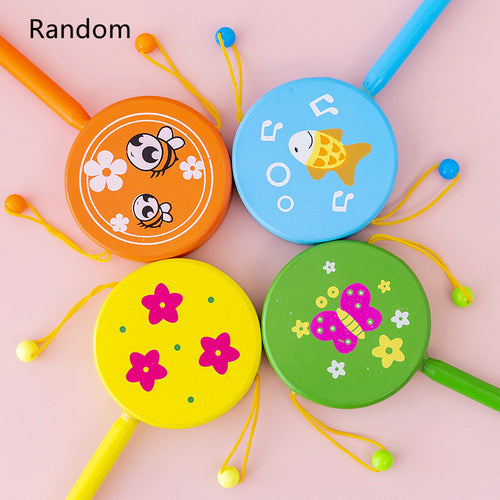  Wooden Cartoon Hand Drum Educational Toy for Children cashymart