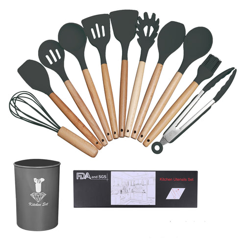  Wooden Handle Silicone Cooking Utensils Set cashymart