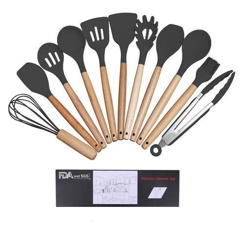  Wooden Handle Silicone Cooking Utensils Set cashymart
