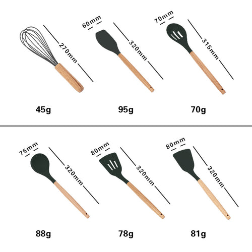  Wooden Handle Silicone Cooking Utensils Set cashymart