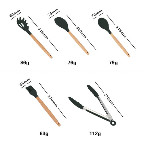  Wooden Handle Silicone Cooking Utensils Set cashymart