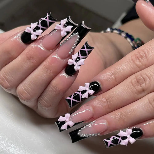  Y2K Black French Fake Nails cashymart