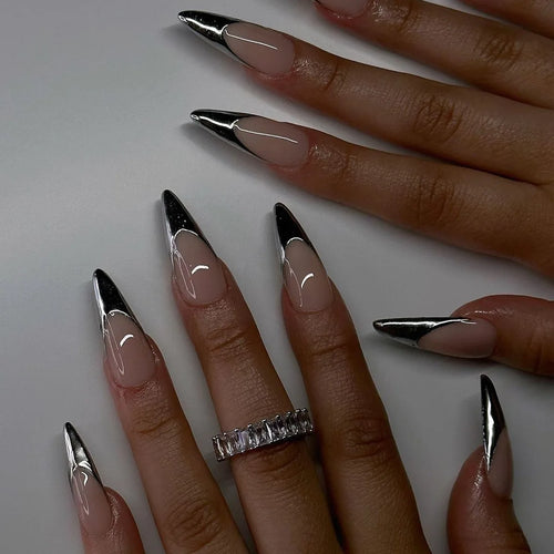  Y2K Silver Flame Press-On Nails cashymart