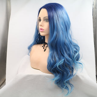  Long Curly Blue Front Lace Wig cashymart