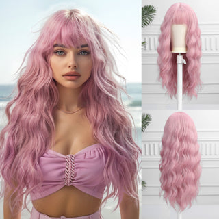  Chic 21-Inch Pink Wavy Synthetic Wig cashymart