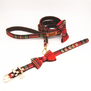  Red Plaid Bowknot Small Pet Collar cashymart