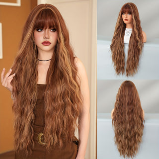  NAMM Extra-Long Wavy Blonde & Brown Highlight Synthetic Wig cashymart