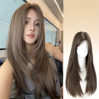  Hazelnut Grey Elegance: 24" Straight Wig cashymart