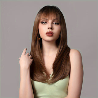  Chic 22" Brown Straight Bangs Wig cashymart