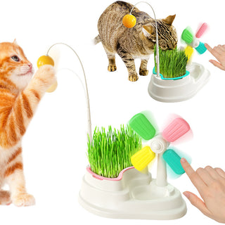  Cat Windmill Interactive Toy with Grass Box cashymart