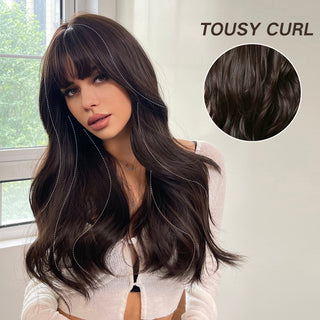  24-Inch Brown Curly Wig with Bangs cashymart