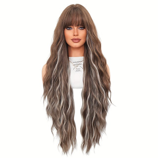  NAMM Extra-Long Wavy Blonde & Brown Highlight Synthetic Wig cashymart