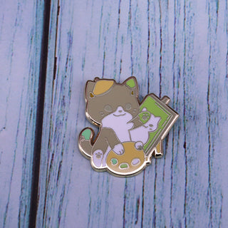  Cute Artist Cat Brooch with Painter's Palette cashymart