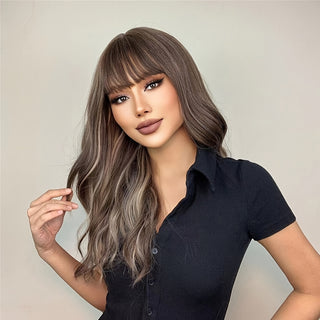  Brown Wavy Bangs Wig cashymart