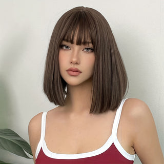  Brown 14" Bob Wig with Bangs cashymart