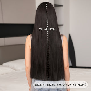  7JHH WIGS Elegant Long Black Straight Wig with Bangs cashymart