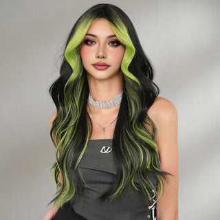  NAMM Glamorous Black & Green Highlight Wig cashymart