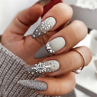  Snowflake & Rhinestone Press-On Nails cashymart