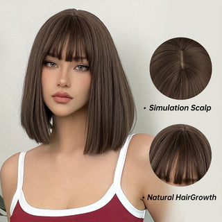  Brown 14" Bob Wig with Bangs cashymart