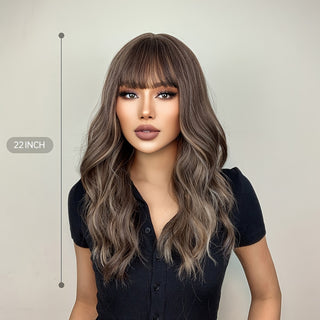  Brown Wavy Bangs Wig cashymart