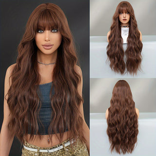  NAMM Extra-Long Wavy Blonde & Brown Highlight Synthetic Wig cashymart