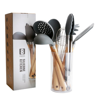  Silicone Kitchen Utensils Set with Wooden Handle cashymart