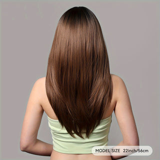  Chic 22" Brown Straight Bangs Wig cashymart