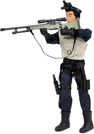 Police Force Sniper 12" Inch Action Figure Play Set with Accessories.,Multicolor