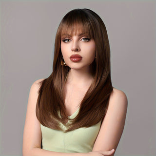  Chic 22" Brown Straight Bangs Wig cashymart