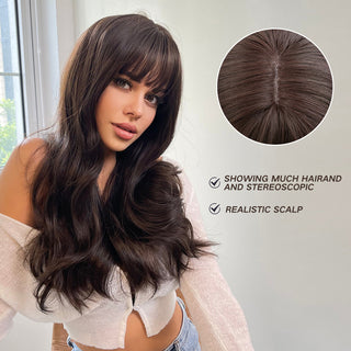  24-Inch Brown Curly Wig with Bangs cashymart