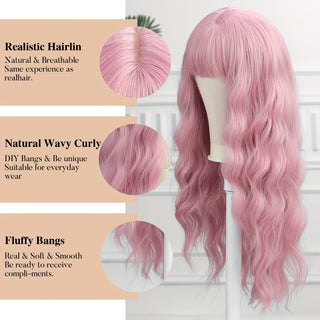  Chic 21-Inch Pink Wavy Synthetic Wig cashymart