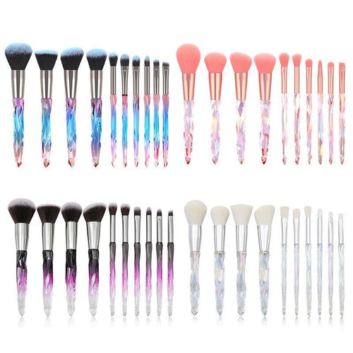  Glamorous 10-Piece Soft Hair Makeup Brush Set with Rhinestone Handles cashymart