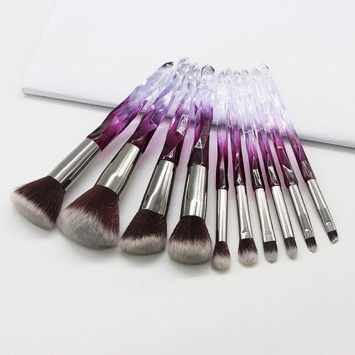  Glamorous 10-Piece Soft Hair Makeup Brush Set with Rhinestone Handles cashymart